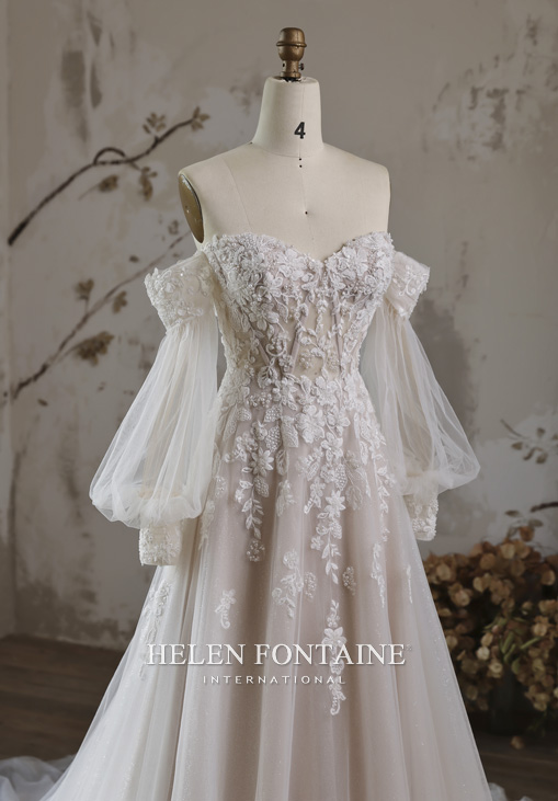 Robe de Mariee 2026 a Manches Bouffantes en Dentelles et Tulle Ivoire Philippe Apat